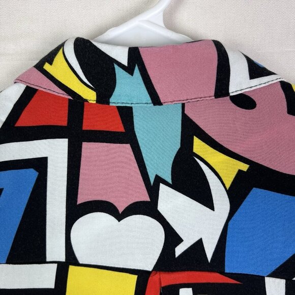 Big Dart Shirt Womens EU 48‎ Geometric Art Blouse 80s Retro Button Up Abstract - Picture 9 of 11